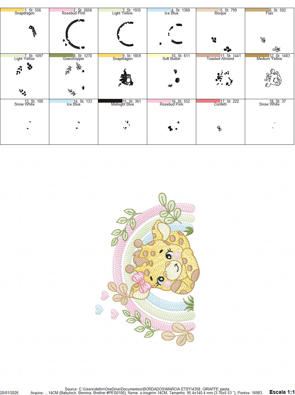 Giraffe with rainbow embroidery design - Female Wild Animal machine embroidery pattern - Baby girl file - Instant download pes jef dst hus