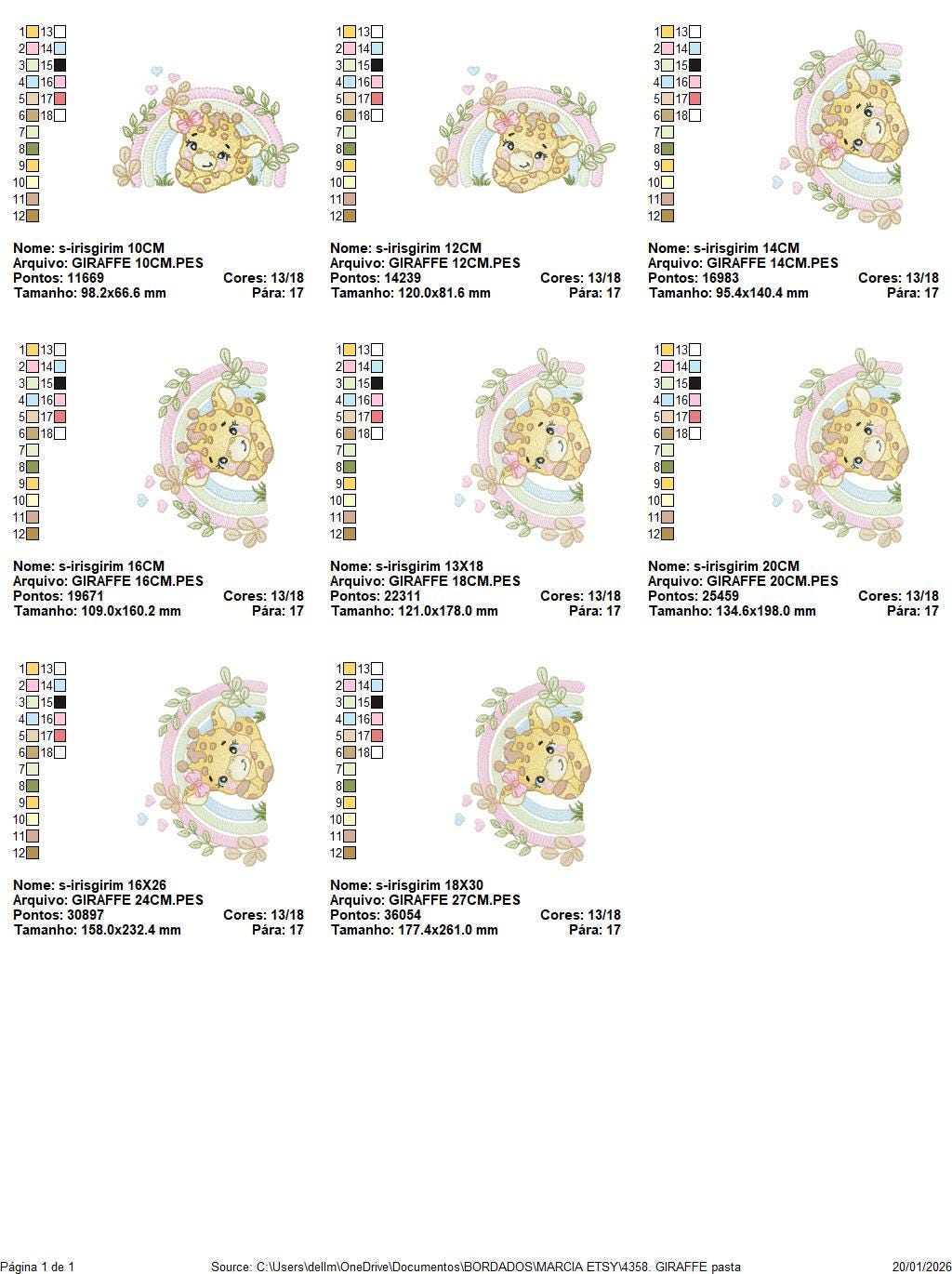 Giraffe with rainbow embroidery design - Female Wild Animal machine embroidery pattern - Baby girl file - Instant download pes jef dst hus