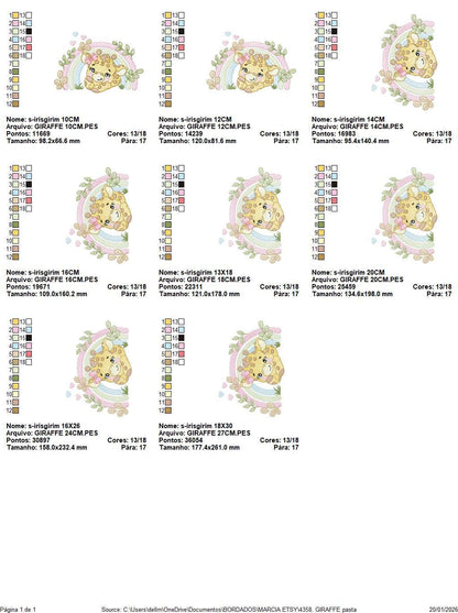 Giraffe with rainbow embroidery design - Female Wild Animal machine embroidery pattern - Baby girl file - Instant download pes jef dst hus