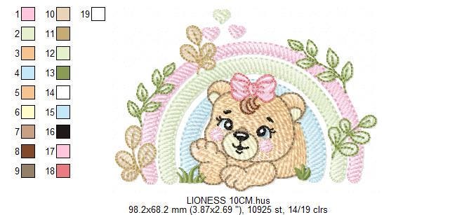 Lioness embroidery designs - Safari wild animal machine embroidery pattern - Baby girl rainbow file - Female Lion - Instant download pes jef