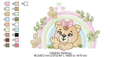 Lioness embroidery designs - Safari wild animal machine embroidery pattern - Baby girl rainbow file - Female Lion - Instant download pes jef