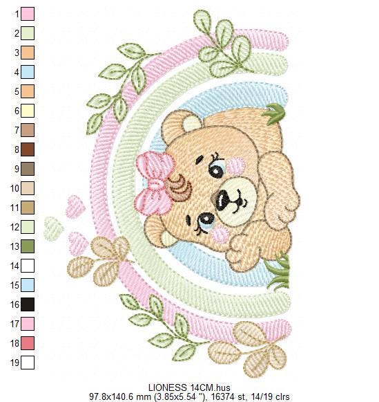 Lioness embroidery designs - Safari wild animal machine embroidery pattern - Baby girl rainbow file - Female Lion - Instant download pes jef