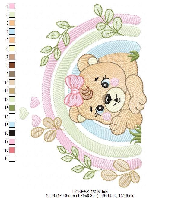Lioness embroidery designs - Safari wild animal machine embroidery pattern - Baby girl rainbow file - Female Lion - Instant download pes jef