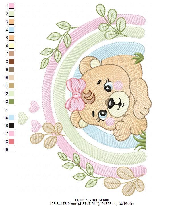 Lioness embroidery designs - Safari wild animal machine embroidery pattern - Baby girl rainbow file - Female Lion - Instant download pes jef