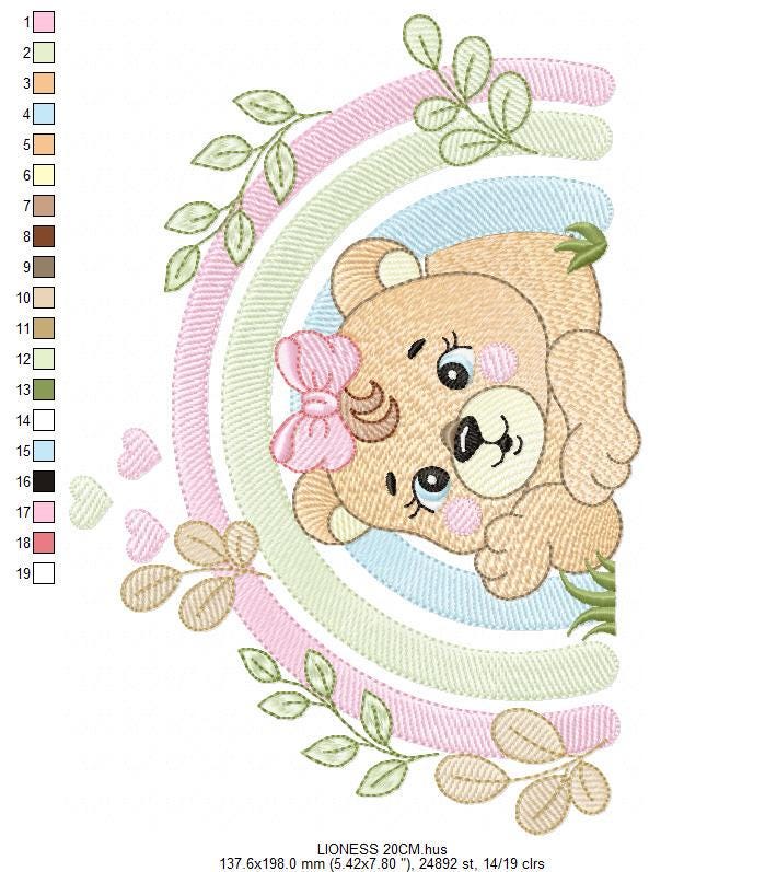Lioness embroidery designs - Safari wild animal machine embroidery pattern - Baby girl rainbow file - Female Lion - Instant download pes jef