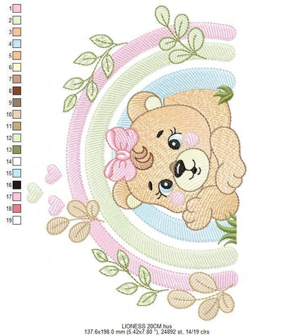 Lioness embroidery designs - Safari wild animal machine embroidery pattern - Baby girl rainbow file - Female Lion - Instant download pes jef