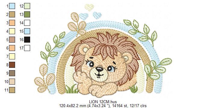 Lion embroidery designs - Safari wild animal machine embroidery pattern - Baby boy file - Rainbow and flowers - Instant digital download pes