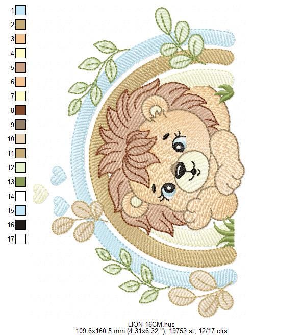 Lion embroidery designs - Safari wild animal machine embroidery pattern - Baby boy file - Rainbow and flowers - Instant digital download pes