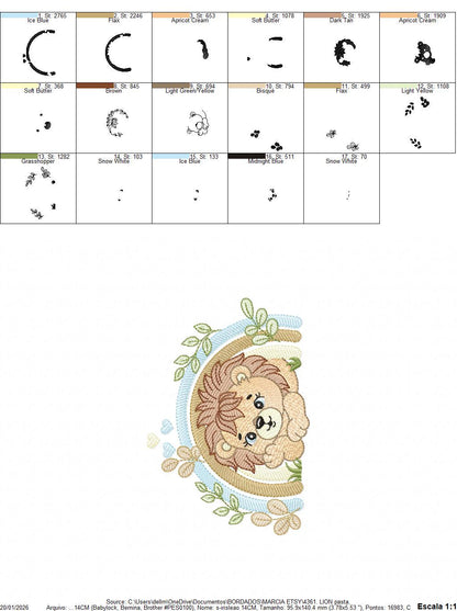 Lion embroidery designs - Safari wild animal machine embroidery pattern - Baby boy file - Rainbow and flowers - Instant digital download pes