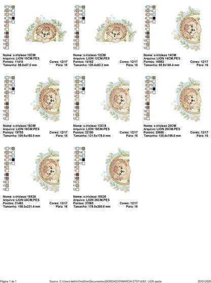 Lion embroidery designs - Safari wild animal machine embroidery pattern - Baby boy file - Rainbow and flowers - Instant digital download pes