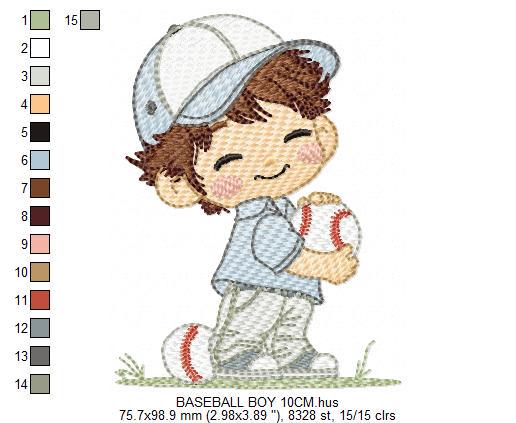 Baseball player embroidery designs - Baby Boy Player machine embroidery file - Boy with baseball uniform file - Instant digital download dst