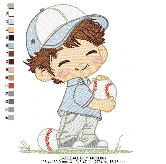 Baseball player embroidery designs - Baby Boy Player machine embroidery file - Boy with baseball uniform file - Instant digital download dst