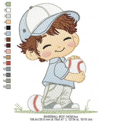Baseball player embroidery designs - Baby Boy Player machine embroidery file - Boy with baseball uniform file - Instant digital download dst