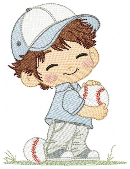 Baseball player embroidery designs - Baby Boy Player machine embroidery file - Boy with baseball uniform file - Instant digital download dst