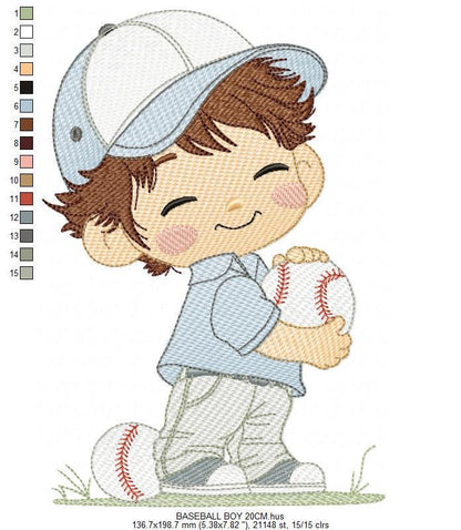 Baseball player embroidery designs - Baby Boy Player machine embroidery file - Boy with baseball uniform file - Instant digital download dst