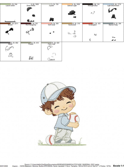 Baseball player embroidery designs - Baby Boy Player machine embroidery file - Boy with baseball uniform file - Instant digital download dst