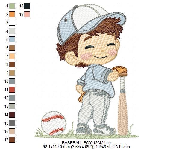 Baseball player embroidery designs - Baby Boy Player machine embroidery file - Boy with baseball uniform file - Instant digital download jef