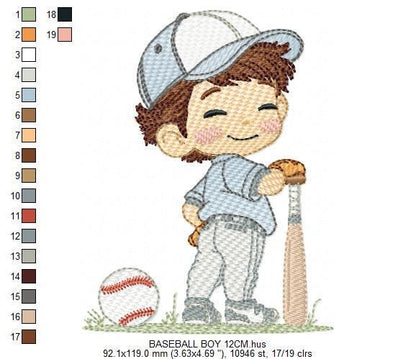 Baseball player embroidery designs - Baby Boy Player machine embroidery file - Boy with baseball uniform file - Instant digital download jef