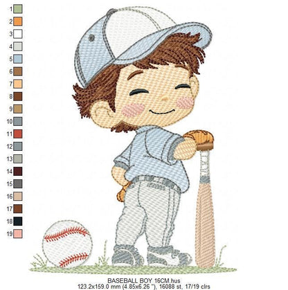 Baseball player embroidery designs - Baby Boy Player machine embroidery file - Boy with baseball uniform file - Instant digital download jef
