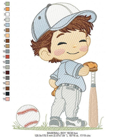 Baseball player embroidery designs - Baby Boy Player machine embroidery file - Boy with baseball uniform file - Instant digital download jef