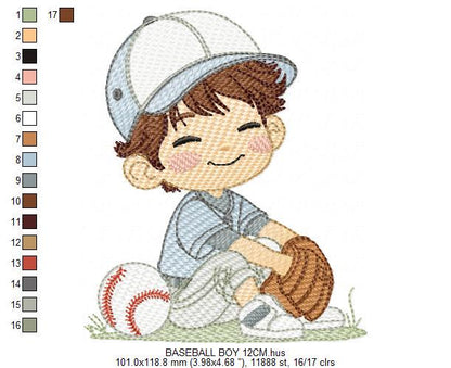 Baseball player embroidery designs - Baby Boy Player machine embroidery file - Boy with baseball uniform file - Instant digital download pes