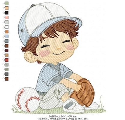 Baseball player embroidery designs - Baby Boy Player machine embroidery file - Boy with baseball uniform file - Instant digital download pes