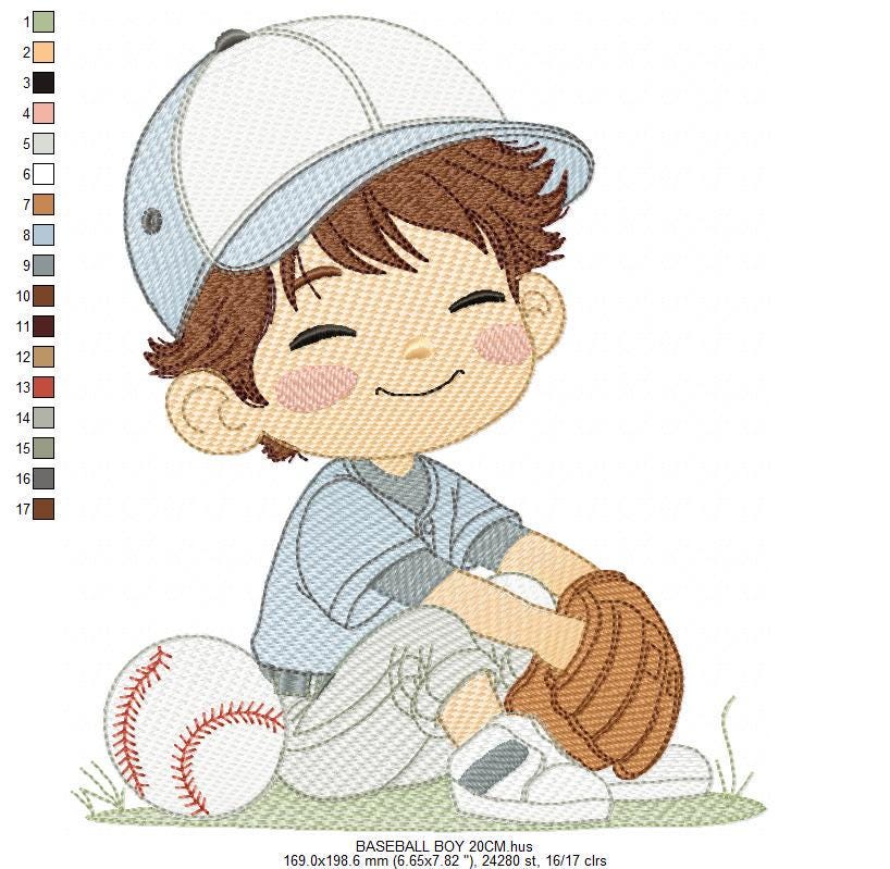 Baseball player embroidery designs - Baby Boy Player machine embroidery file - Boy with baseball uniform file - Instant digital download pes