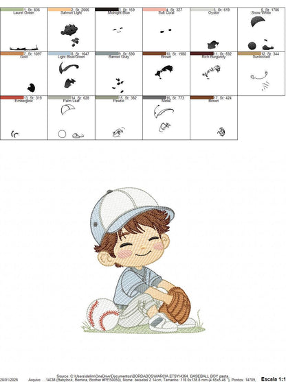 Baseball player embroidery designs - Baby Boy Player machine embroidery file - Boy with baseball uniform file - Instant digital download pes