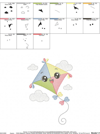 Colorful Kite embroidery designs - Baby Boy Toy machine embroidery pattern - Sunning sky flying clouds - Instant digital download pes jef