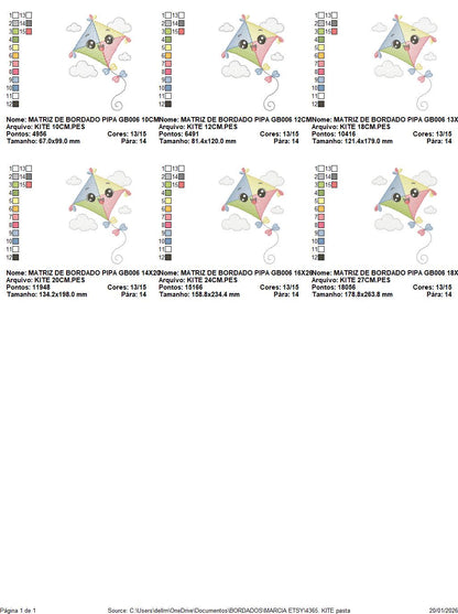 Colorful Kite embroidery designs - Baby Boy Toy machine embroidery pattern - Sunning sky flying clouds - Instant digital download pes jef