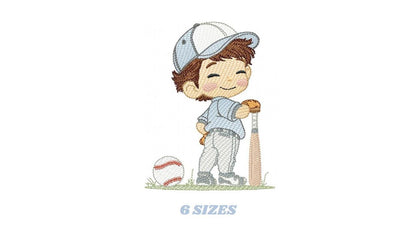 Baseball player embroidery designs - Baby Boy Player machine embroidery file - Boy with baseball uniform file - Instant digital download jef