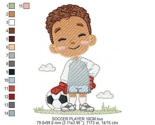 Soccer player embroidery designs - Baby Boy with Black curly hair machine embroidery file - Goalkeeper with soccer ball - Instant download