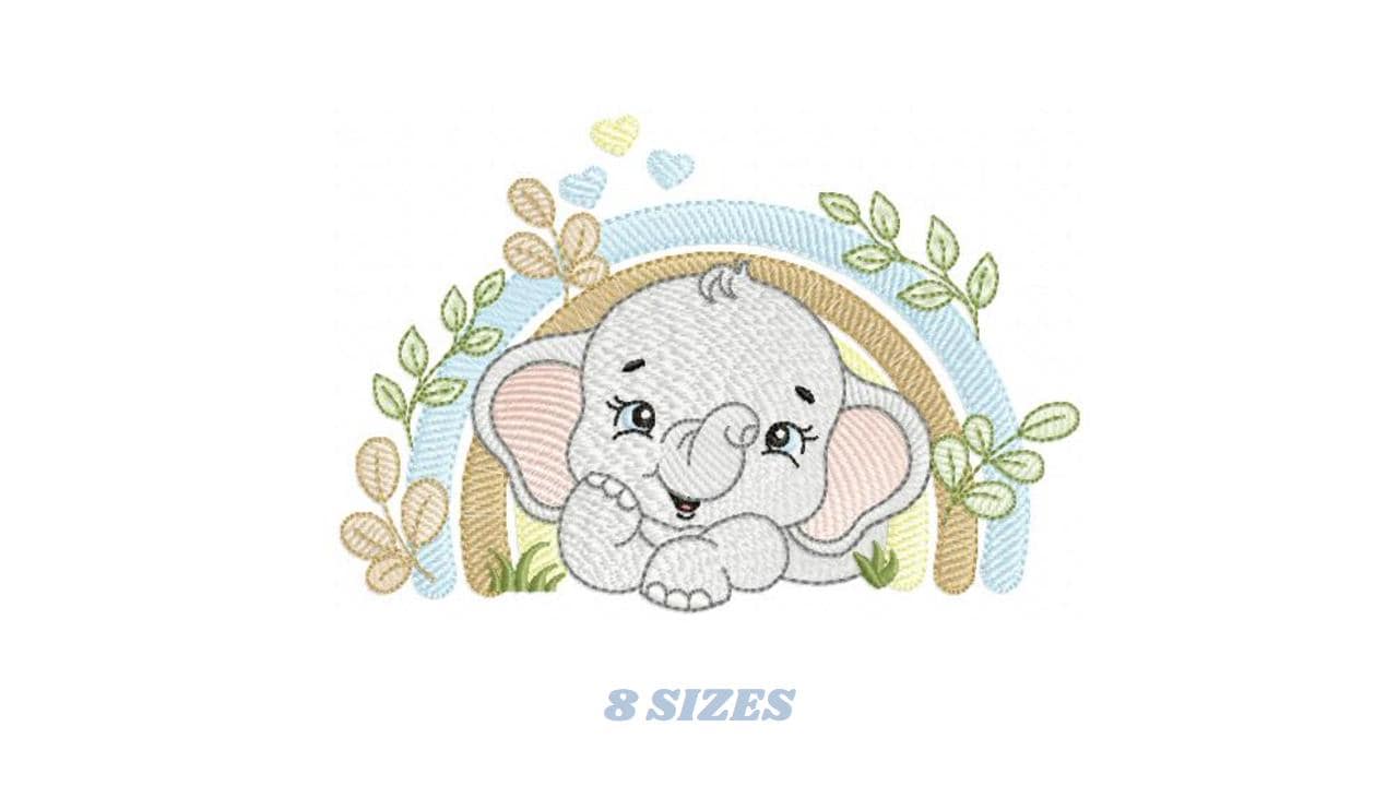 Elephant embroidery designs - Safari Wild Animal machine embroidery pattern - Baby Boy file - Flowers and rainbow - Instant digital download