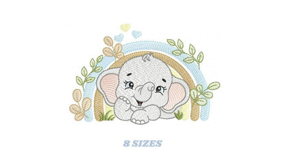 Elephant embroidery designs - Safari Wild Animal machine embroidery pattern - Baby Boy file - Flowers and rainbow - Instant digital download