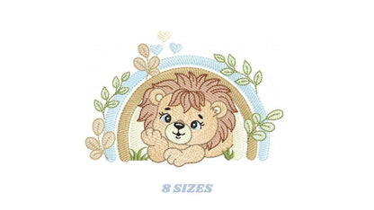 Lion embroidery designs - Safari wild animal machine embroidery pattern - Baby boy file - Rainbow and flowers - Instant digital download pes