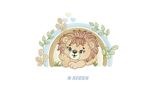 Lion embroidery designs - Safari wild animal machine embroidery pattern - Baby boy file - Rainbow and flowers - Instant digital download pes