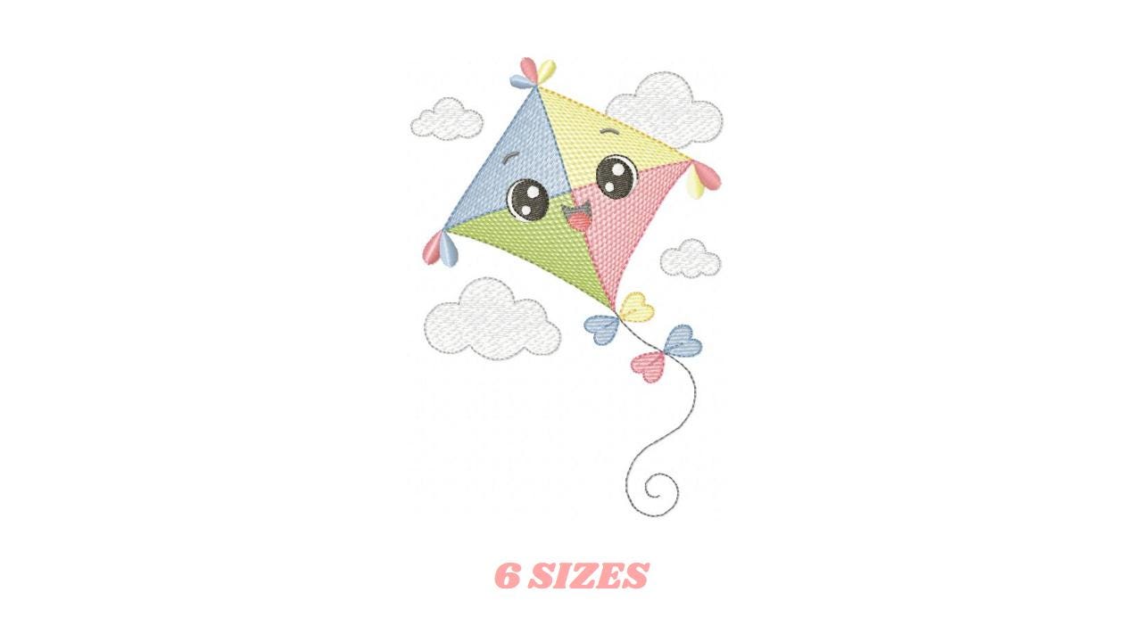 Colorful Kite embroidery designs - Baby Boy Toy machine embroidery pattern - Sunning sky flying clouds - Instant digital download pes jef