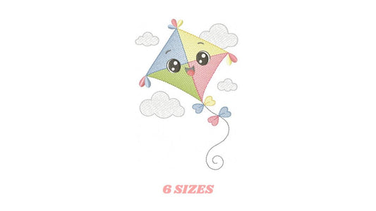 Colorful Kite embroidery designs - Baby Boy Toy machine embroidery pattern - Sunning sky flying clouds - Instant digital download pes jef