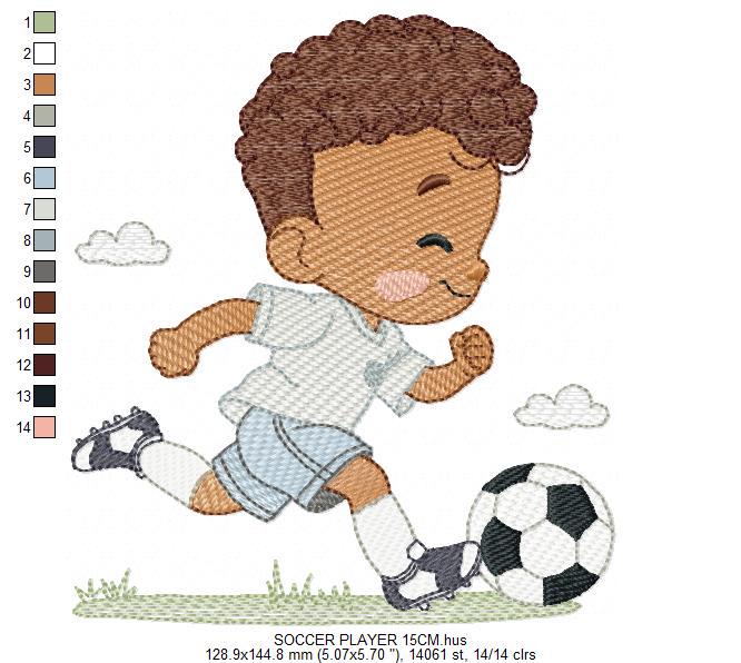 Soccer player embroidery designs - Baby Boy with curly hair machine embroidery file - Boy with soccer ball file - Instant digital download