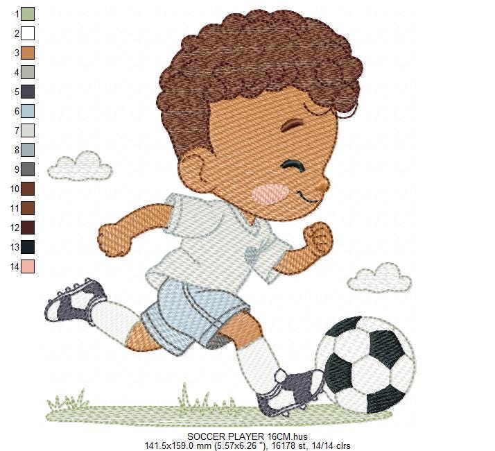 Soccer player embroidery designs - Baby Boy with curly hair machine embroidery file - Boy with soccer ball file - Instant digital download