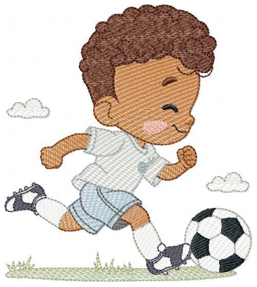 Soccer player embroidery designs - Baby Boy with curly hair machine embroidery file - Boy with soccer ball file - Instant digital download