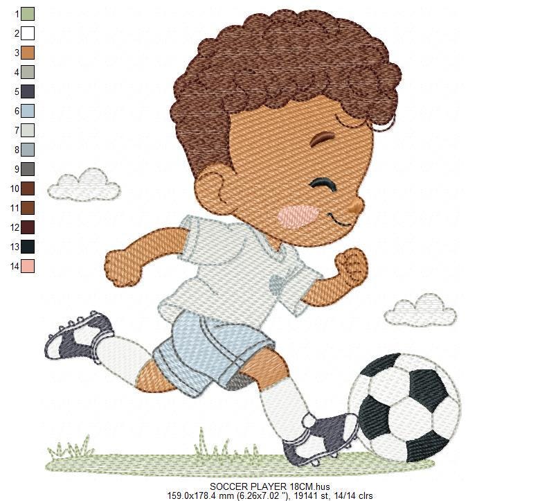 Soccer player embroidery designs - Baby Boy with curly hair machine embroidery file - Boy with soccer ball file - Instant digital download