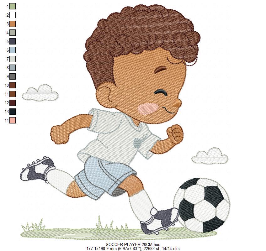Soccer player embroidery designs - Baby Boy with curly hair machine embroidery file - Boy with soccer ball file - Instant digital download