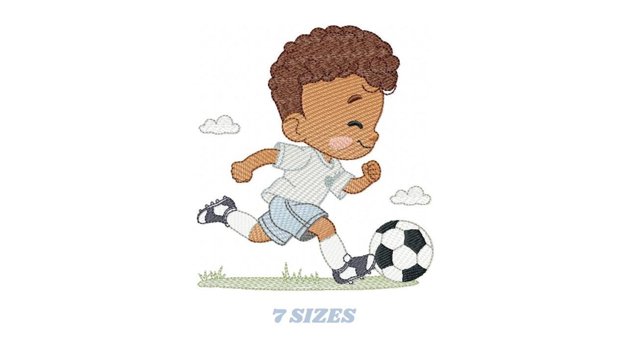 Soccer player embroidery designs - Baby Boy with curly hair machine embroidery file - Boy with soccer ball file - Instant digital download