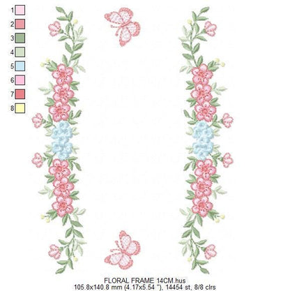 Monogram Frame with roses embroidery designs - Flower Laurel wreath machine embroidery pattern - Kitchen Towel file - Instant download jef