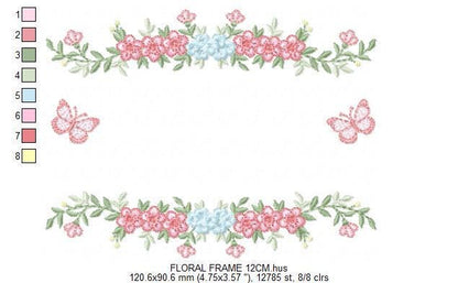 Monogram Frame with roses embroidery designs - Flower Laurel wreath machine embroidery pattern - Kitchen Towel file - Instant download jef
