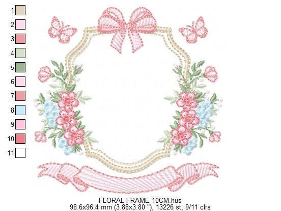 Monogram Frame with roses embroidery designs - Flower Laurel wreath machine embroidery pattern - Kitchen Towel file - Instant download jef