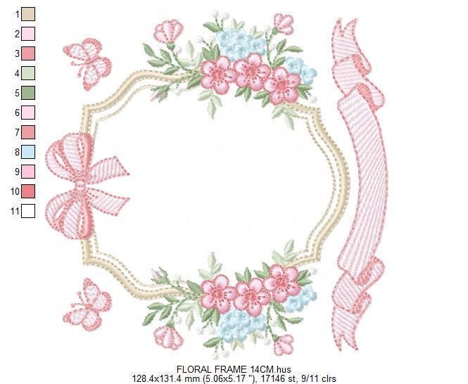 Monogram Frame with roses embroidery designs - Flower Laurel wreath machine embroidery pattern - Kitchen Towel file - Instant download jef