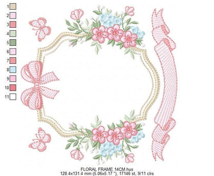 Monogram Frame with roses embroidery designs - Flower Laurel wreath machine embroidery pattern - Kitchen Towel file - Instant download jef