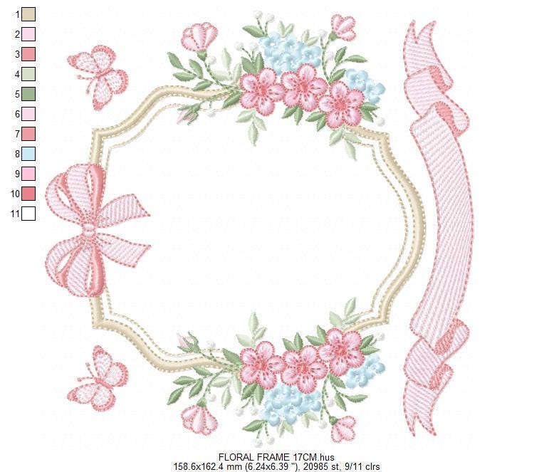 Monogram Frame with roses embroidery designs - Flower Laurel wreath machine embroidery pattern - Kitchen Towel file - Instant download jef